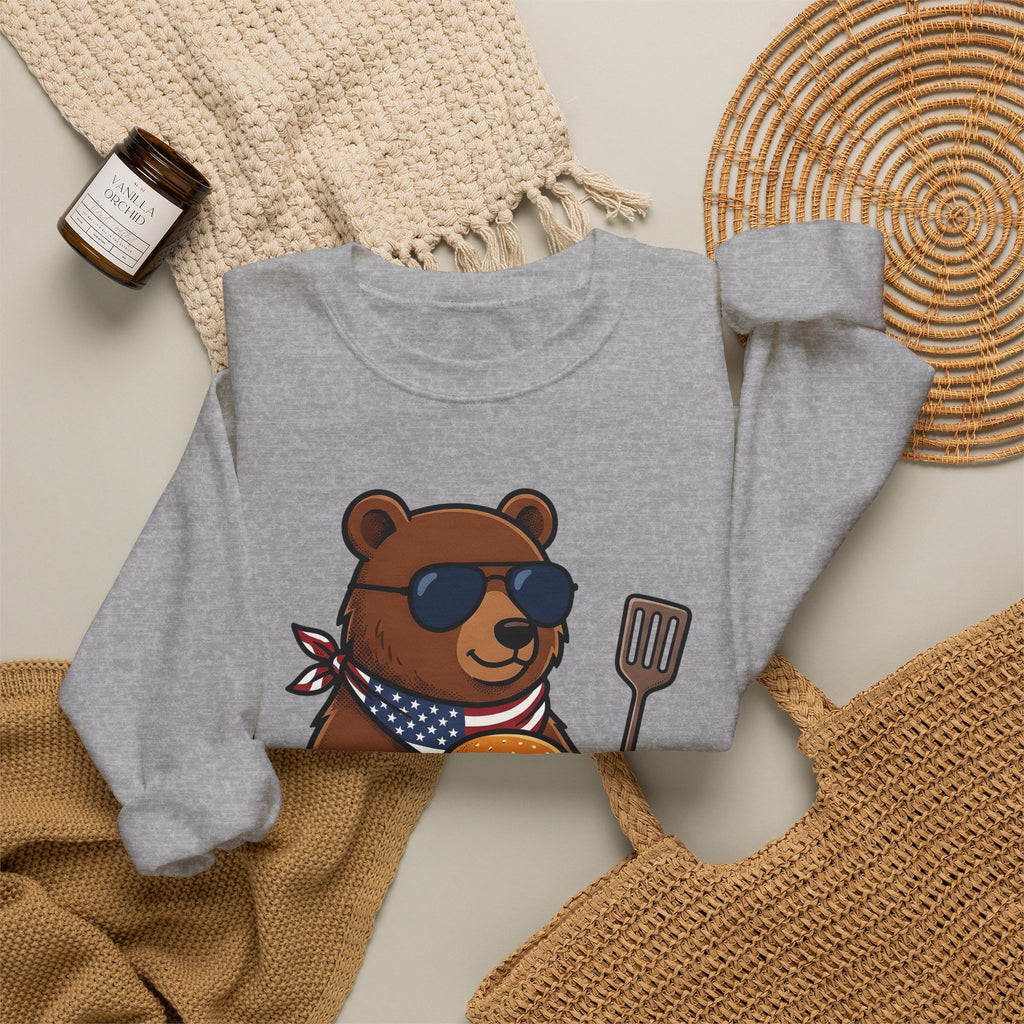Bear Sandwich Sweatshirt 4th Of July Grilling Gift Women Comic Sweatshirt Sandwich Sweatshirt Independence Fan Cartoon Sweatshirt Barbecue Graphic Vintage