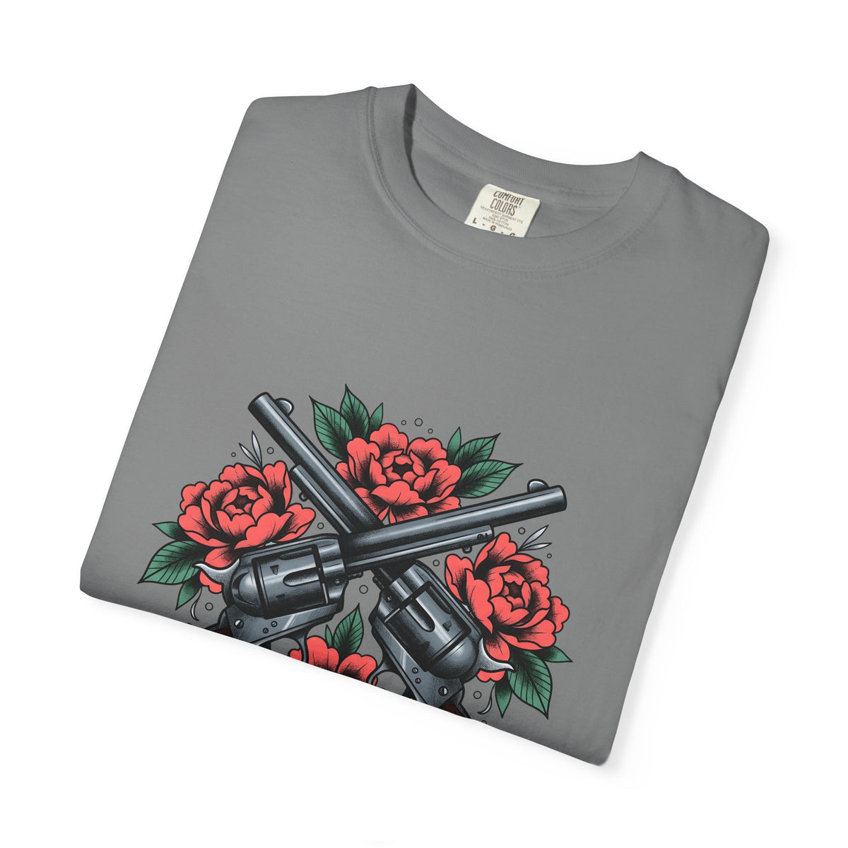 Crossed Revolvers T-Shirt Cowgirl Western Gift Women Tattoo Style T-Shirt Guns T-Shirt Rodeo Fan Traditional T-Shirt Country Graphic Vintage Roses