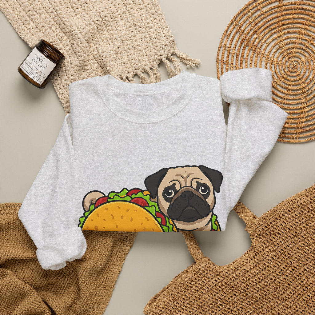 Pug Taco Dog Meal Gift Comic Taco Dog Fan Cartoon Food Doodle Lettuce Sweatshirt