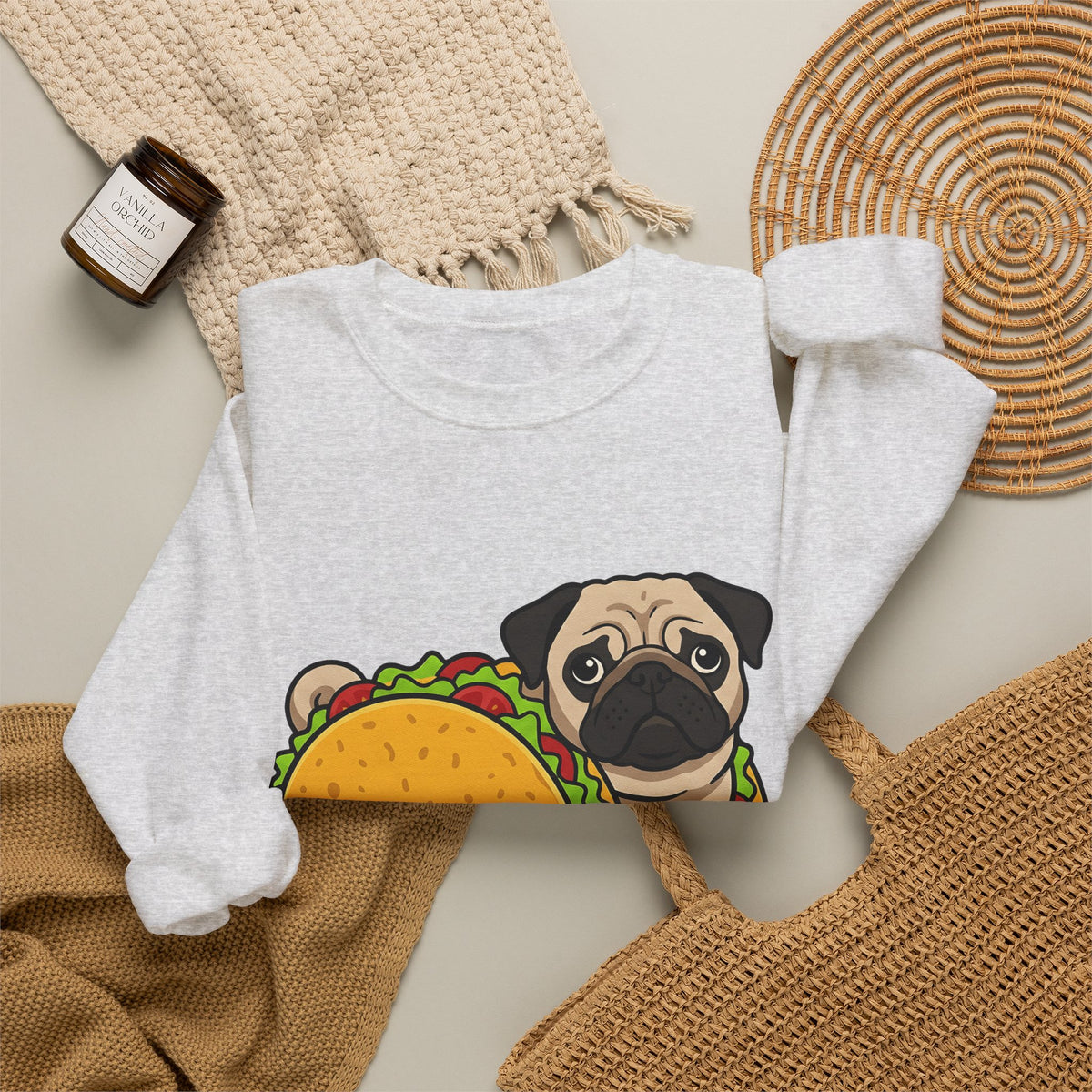 Pug Taco Dog Meal Gift Comic Taco Dog Fan Cartoon Food Doodle Lettuce Sweatshirt