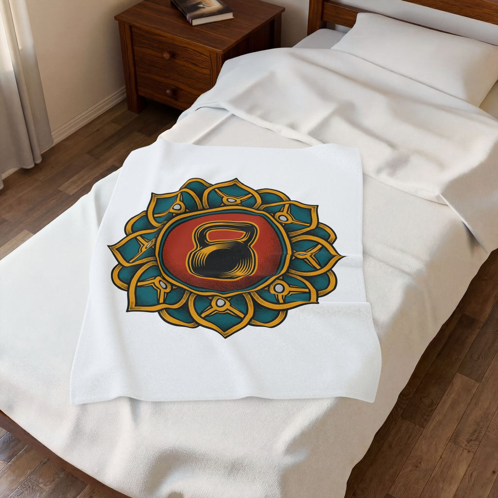 Kettlebell Mandala Blanket Sports Fitness Gift Women Boho Blanket Kettlebell Blanket Athlete Enthusiast Hippie Blanket Workout Graphic Vintage