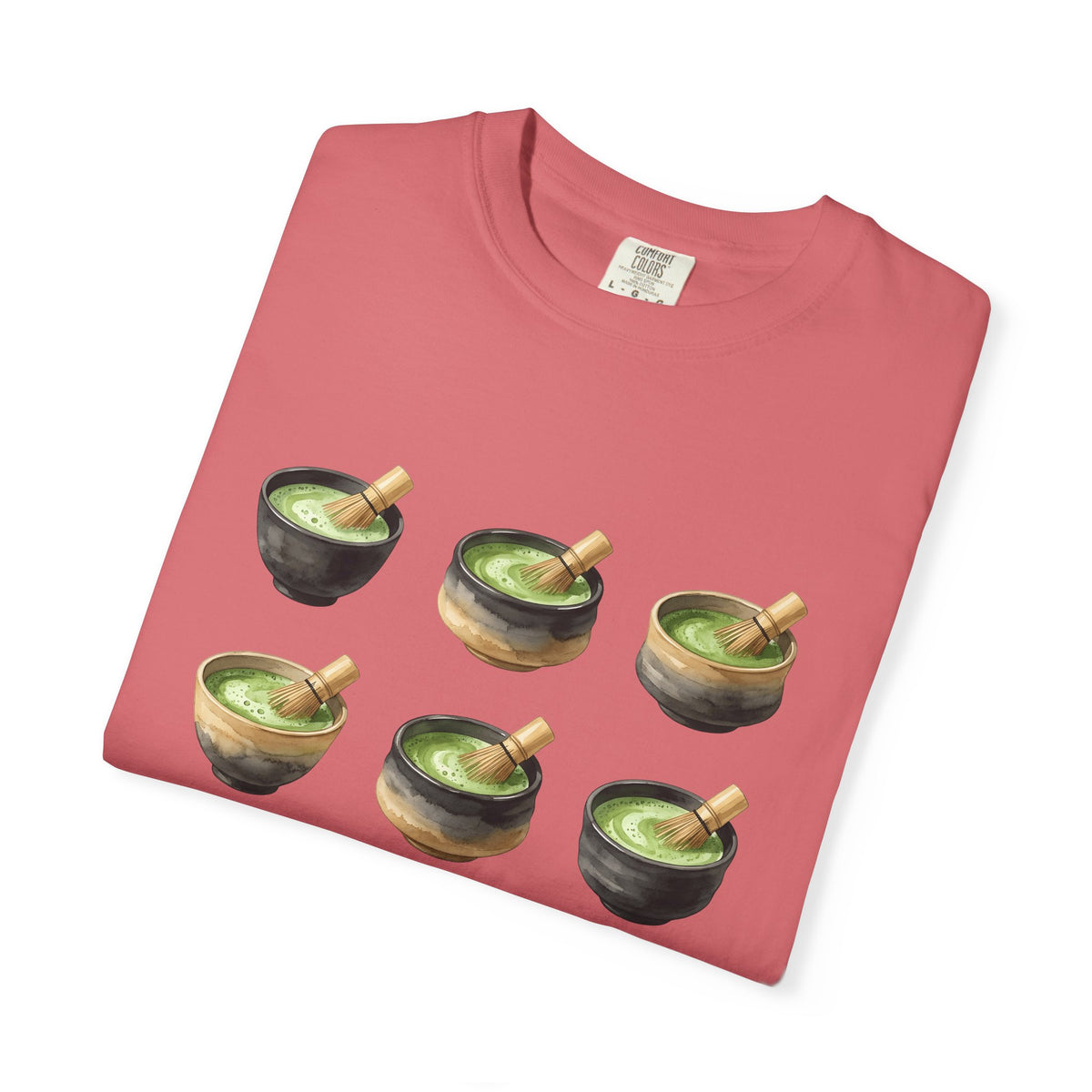 Green Tea Bowls T-Shirt Drinks Infusion Gift Women Gouache T-Shirt Tea Bowls T-Shirt Beverage Fan Watercolor T-Shirt Steeped Graphic Simple Wooden