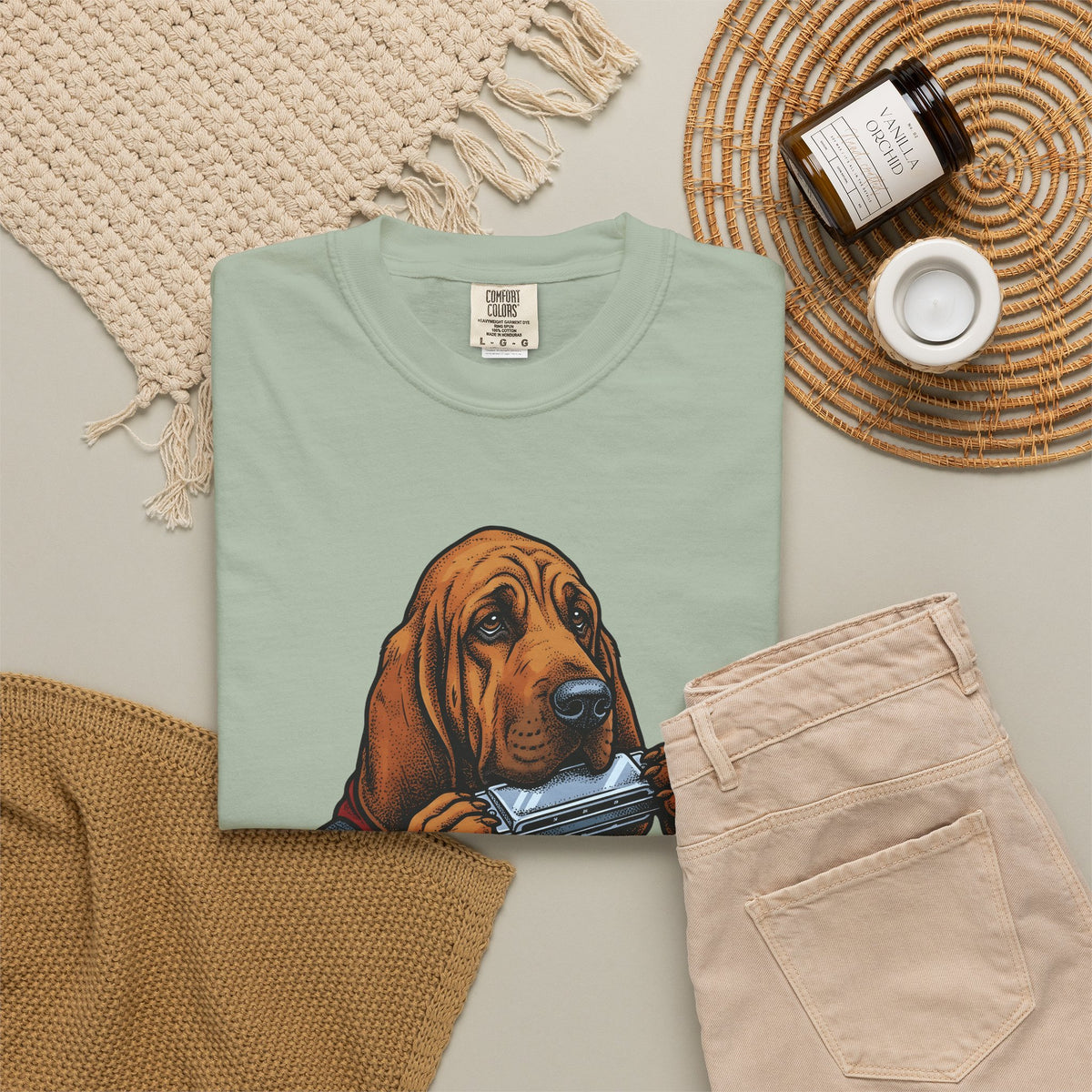 Bloodhound Canine T-Shirt Dog Songs Gift Women Rustic T-Shirt Hound T-Shirt Dog Fan Coonhound Graphic T-Shirt Cartoon Mouth Harp T-Shirt