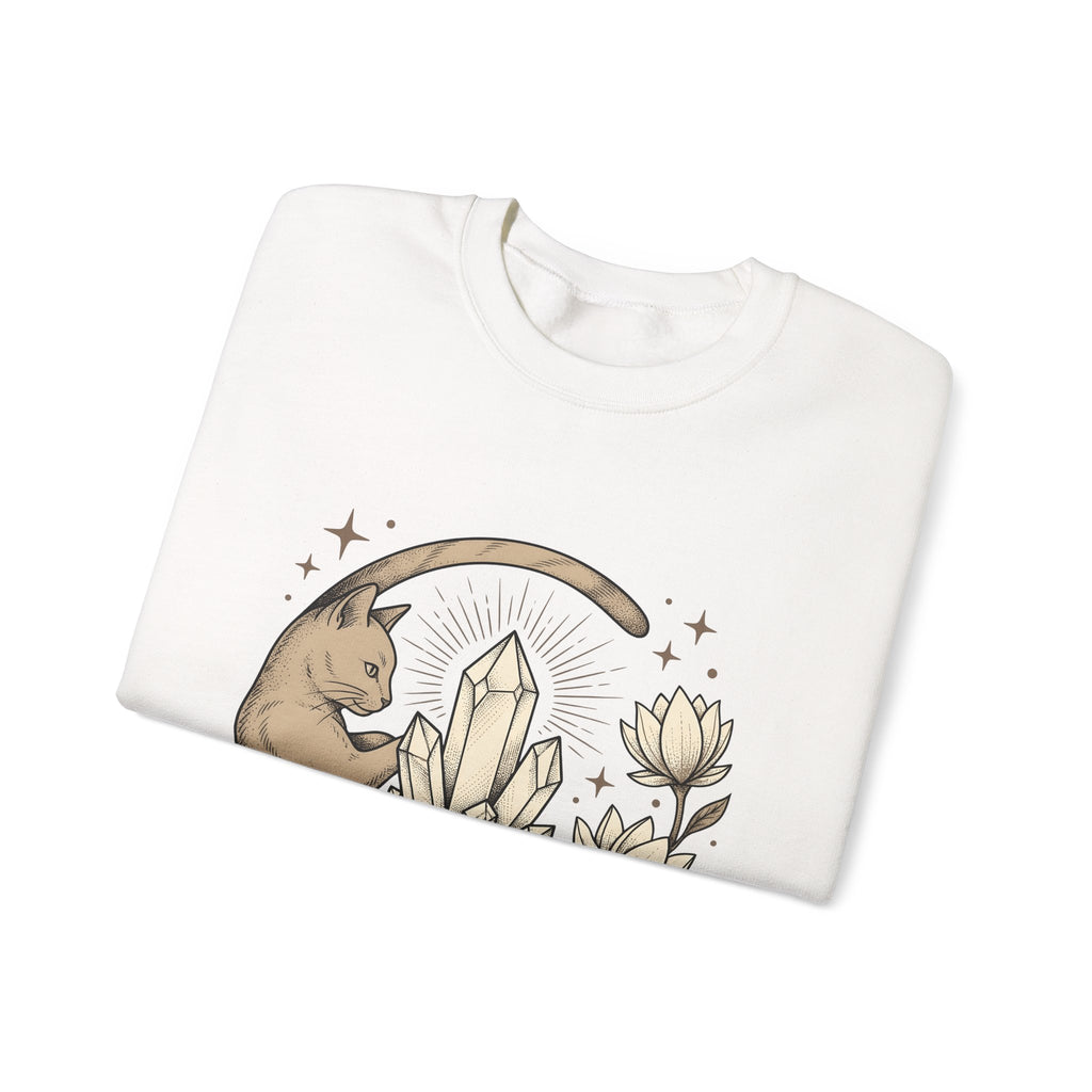 Kitty Stone Sweatshirt Cat Esoteric Gift Women Bohemian Sweatshirt Cat Sweatshirt Cat Fan Mystical Graphic Classic Lotus Blossom Sweatshirt