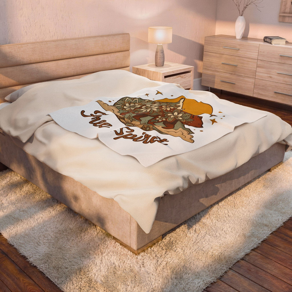 Flower Bear Blanket Boho Chic Outdoors Gift Women Hippie Blanket Teddy Bear Blanket Bohemian Fan Psychedelic Blanket Nature Graphic Retro Hill