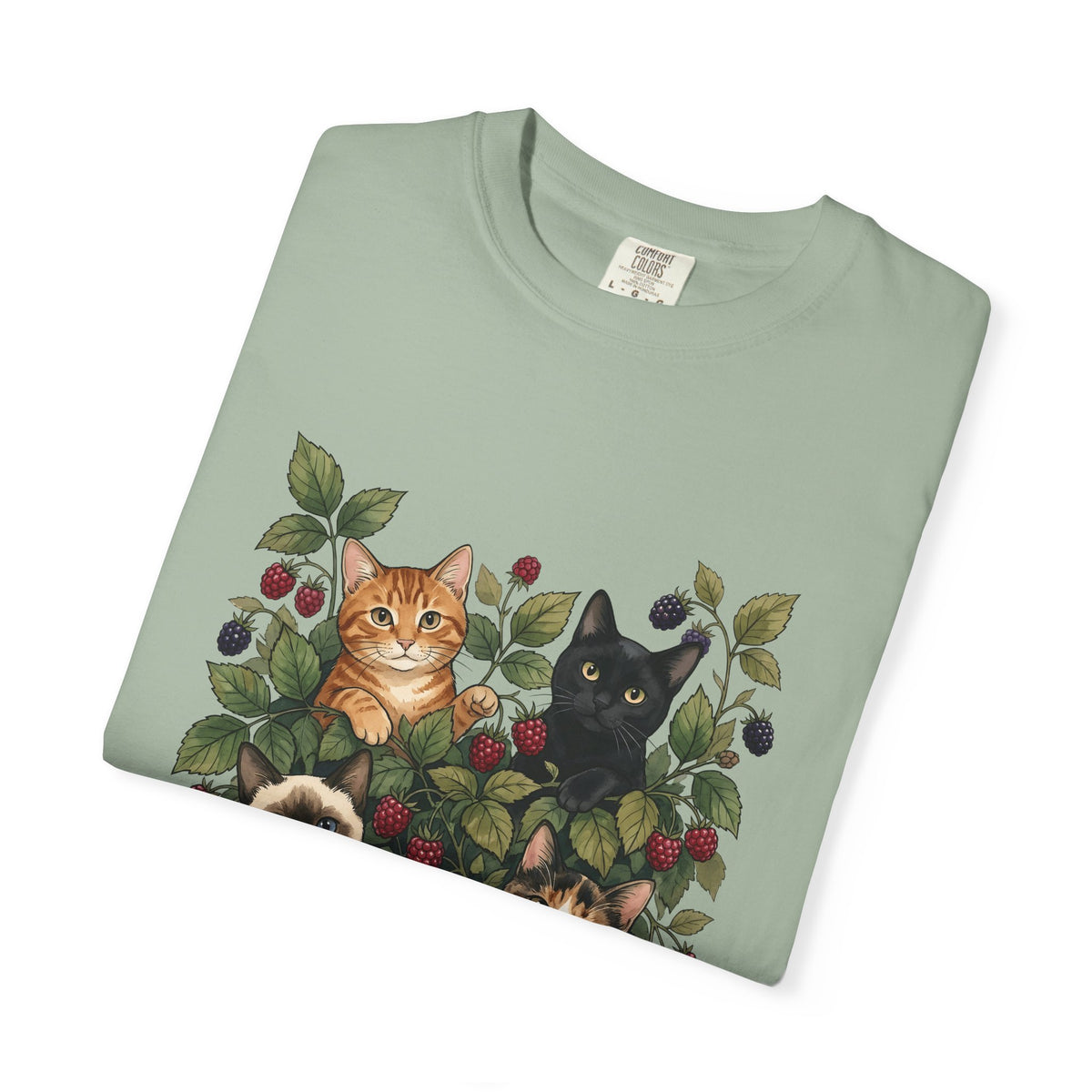 Kittens Berries T-Shirt Cat Garden Gift Women Flower T-Shirt Cats T-Shirt Cat Fan Floral T-Shirt Botanical Graphic Retro Foliage T-Shirt