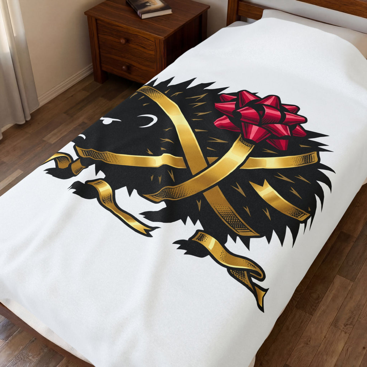 Hedgehog Present Christmas Fauna Gift Comic Porcupine Xmas Fan Cartoon Wildlife Heavy Bow Blanket