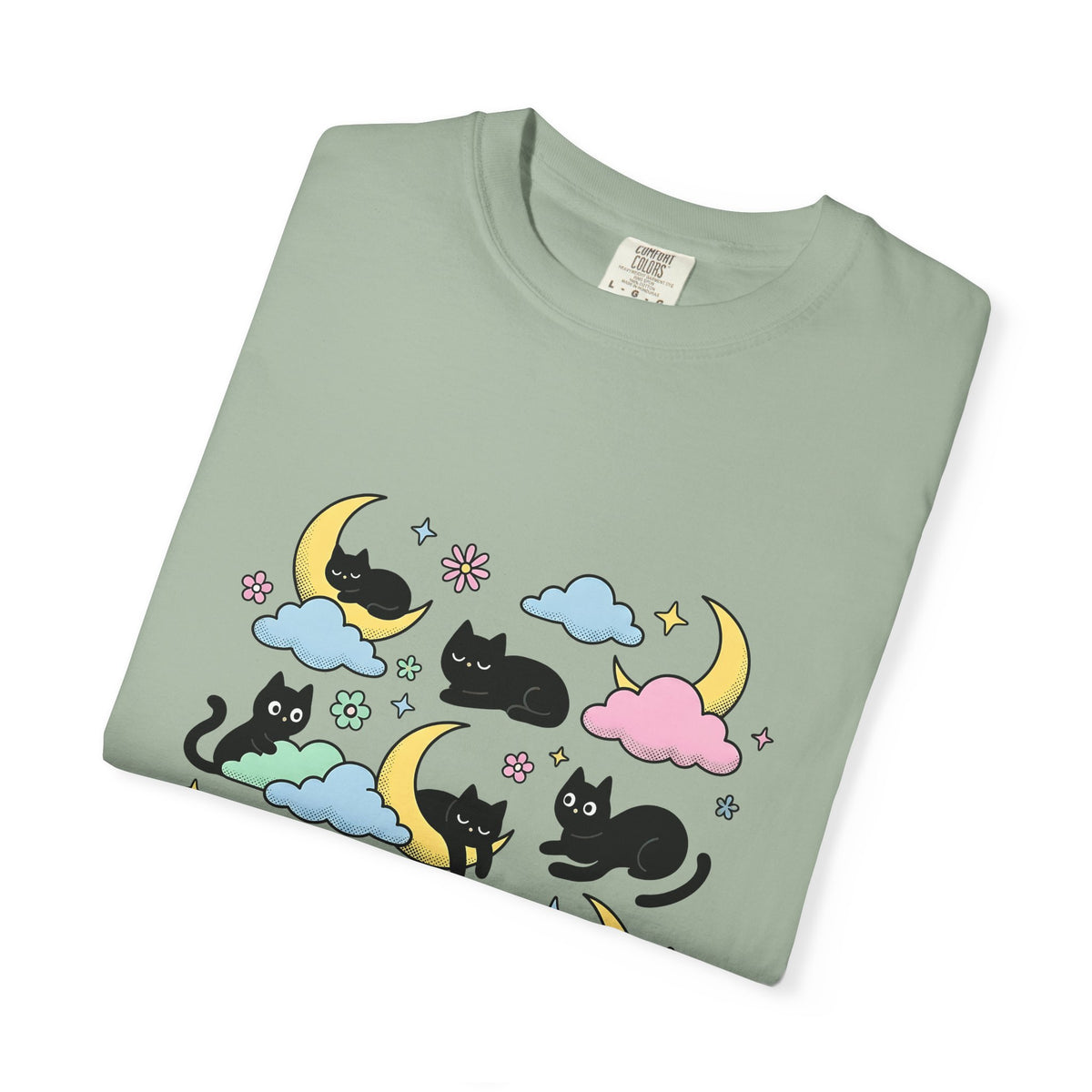 Black Cats T-Shirt Cat Celestial Gift Women Kawaii T-Shirt Kitties T-Shirt Cat Fan Astrology Graphic T-Shirt Pastel Crescent Moon T-Shirt