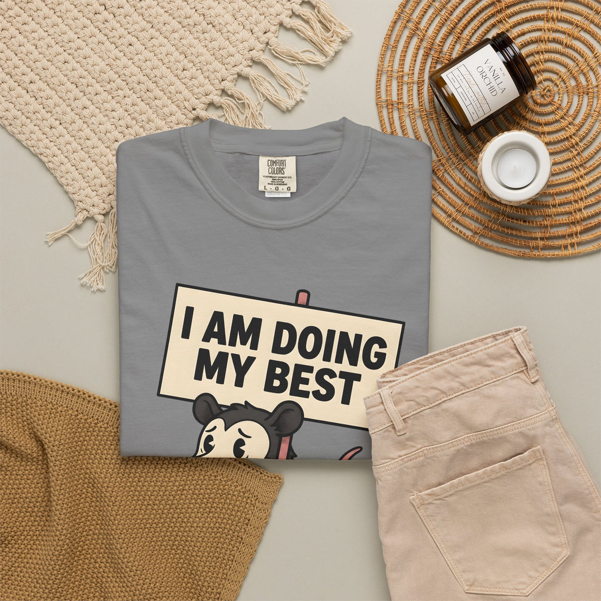 Possum Drawing T-Shirt Funny Creatures Gift Women Animated T-Shirt Opossum T-Shirt Humor Fan Cartoon T-Shirt Animal Graphic Doodle Demonstration