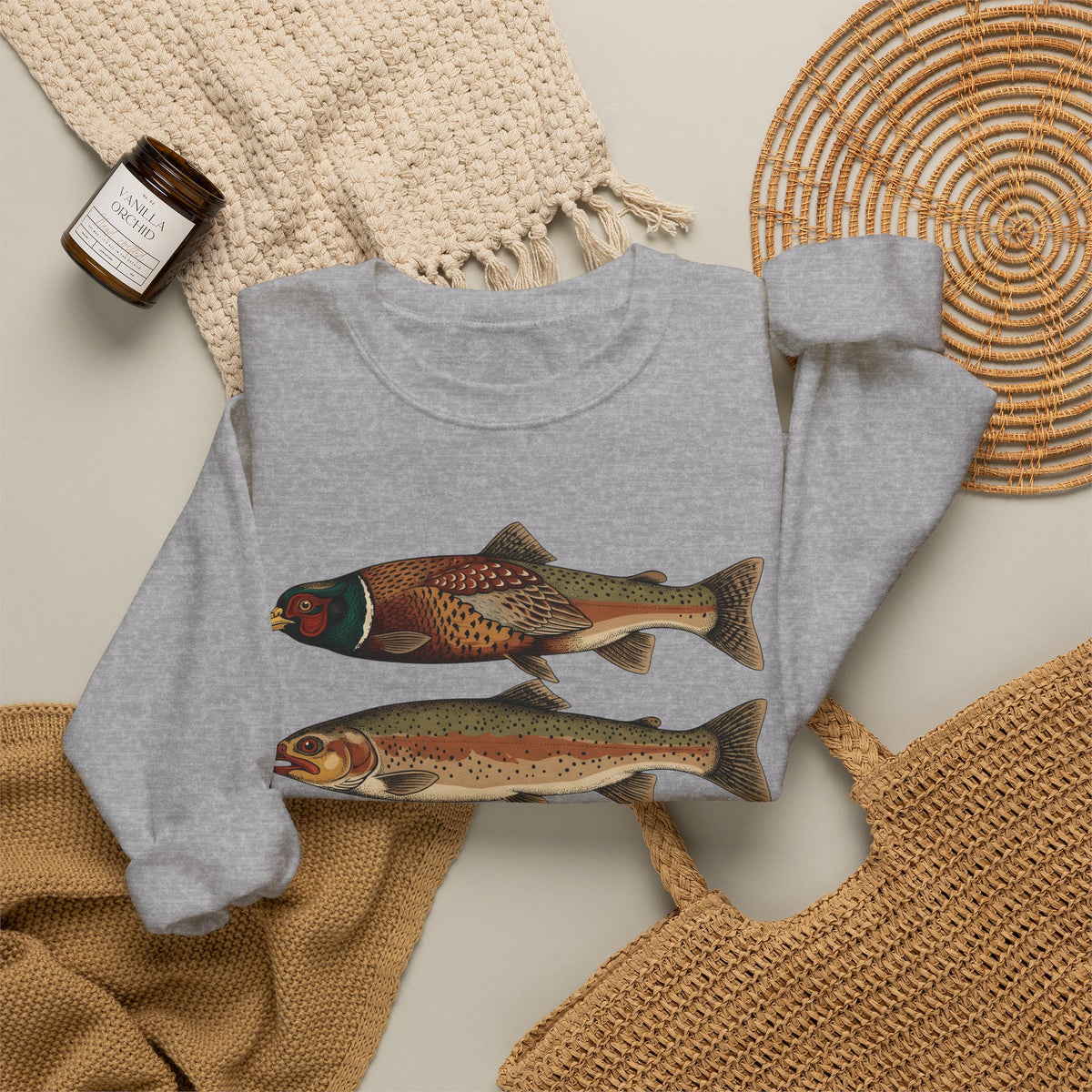 Rainbow Trout Fishing Animals Gift Retro Trout Angler Fan Vintage Wildlife Sketch Game Sweatshirt
