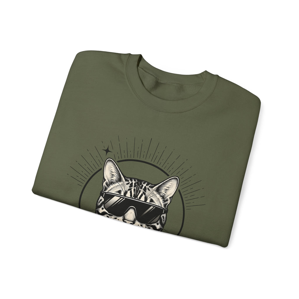 Stylish Cat Sweatshirt Cat Joke Gift Women Illustrative Sweatshirt Kitty Sweatshirt Feline Fan Catty Graphic Old School Cool Glasses Sweatshirt