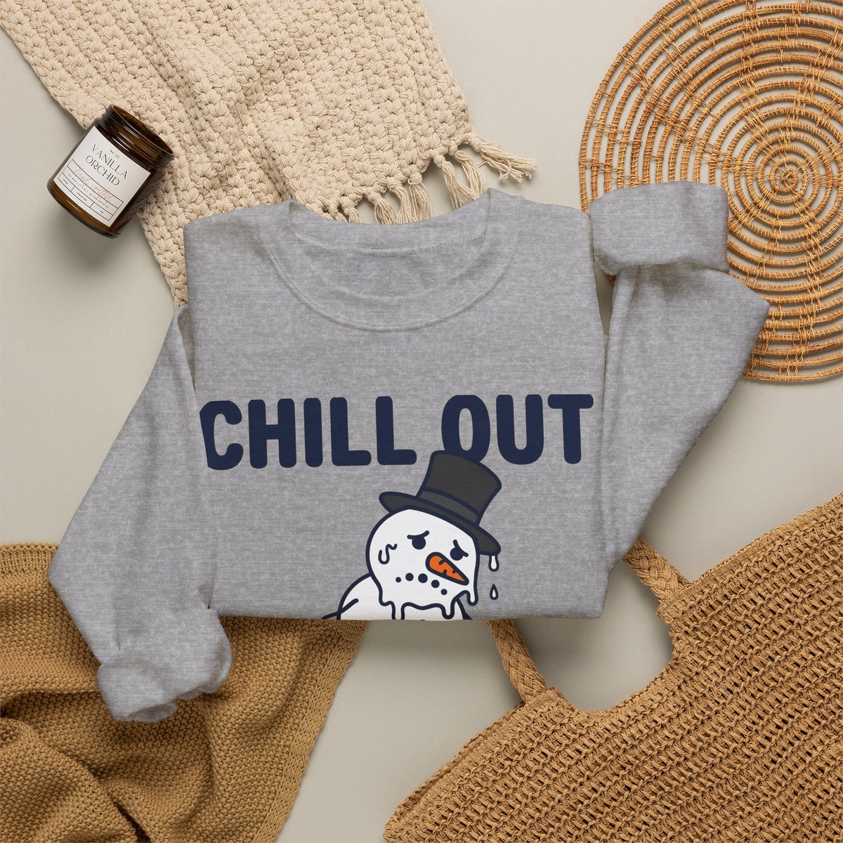 Melting Snowman Sweatshirt Christmas Comedy Gift Women Illustration Sweatshirt Frosty Sweatshirt Xmas Fan Drawing Graphic Sketch Top Hat Sweatshirt