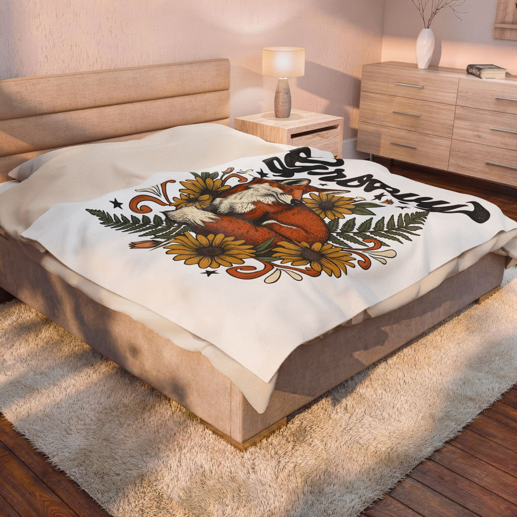 Fox Floral Fox Nature Gift Boho Floral Fox Fan Bohemian Environmental Vintage Sunflowers Blanket