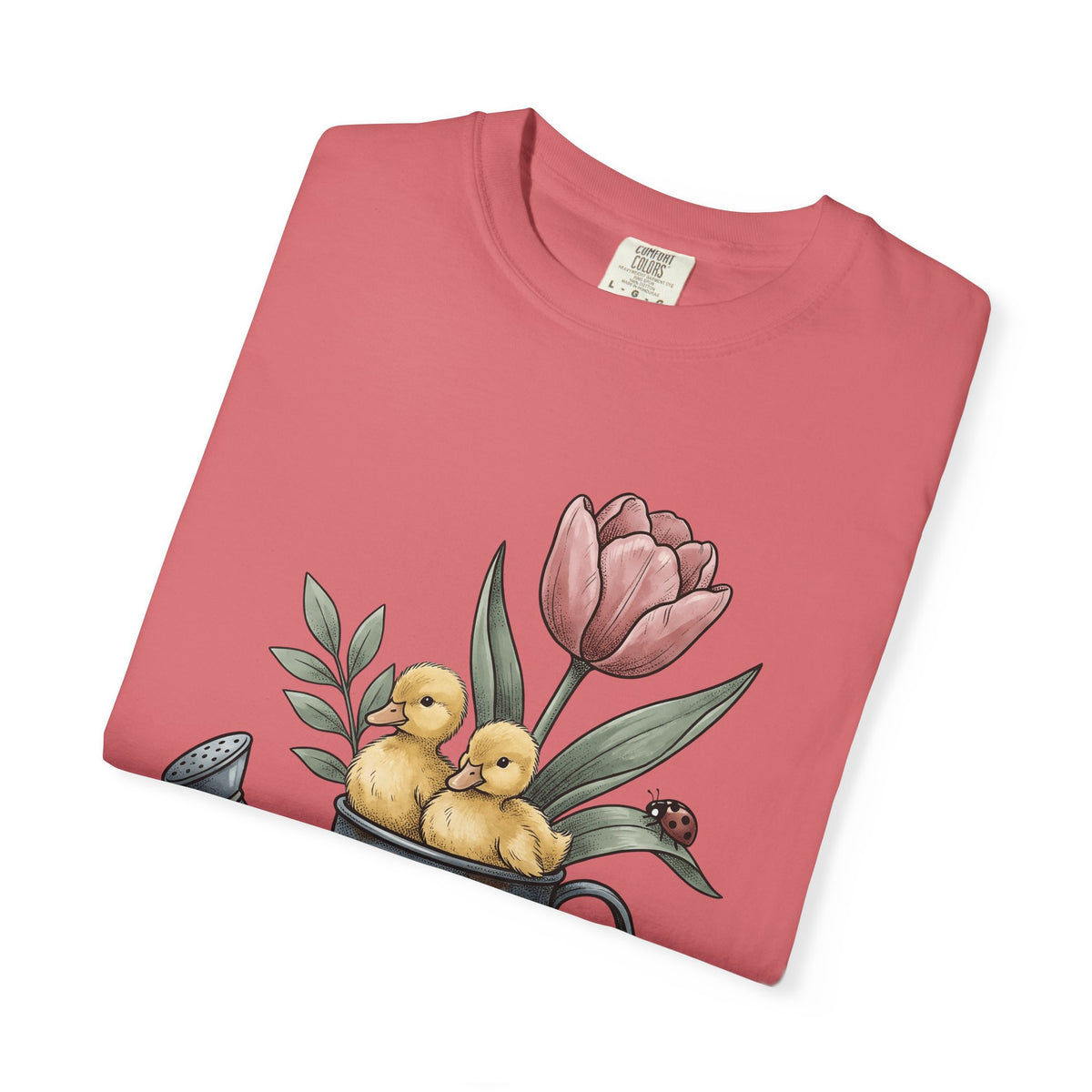 Baby Ducks Watering Pot T-Shirt Easter Garden Gift Women Sketch T-Shirt Duckling T-Shirt Spring Fan Doodle T-Shirt Gardening Graphic Retro Flower