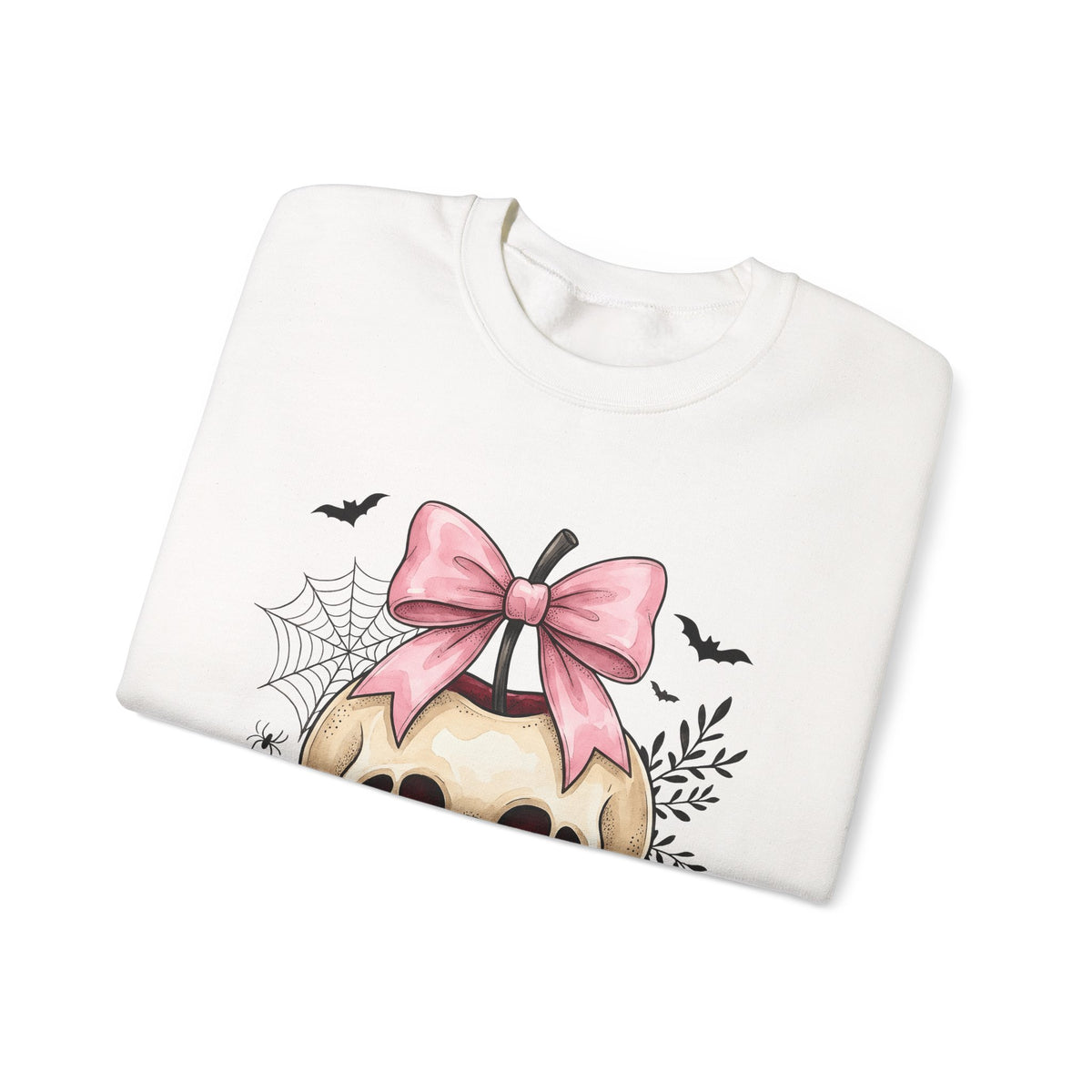 Skeleton Apple Sweatshirt Halloween Scary Gift Women Horror Sweatshirt Bone Sweatshirt Spooky Fan Macabre Sweatshirt Frightful Graphic Hand Drawn Pink Hair Bow
