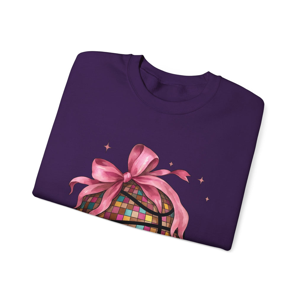 Basketball Disco Ball Sweatshirt Moms Sports Gift Women Whimsical Sweatshirt Disco Ball Sweatshirt Mom Fan Whimsy Sweatshirt Athlete Graphic Watercolor Pink