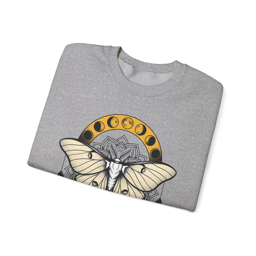 Luna Moth Sweatshirt Boho Chic Mystical Gift Women Mandala Sweatshirt Moon Moth Sweatshirt Hippie Fan Sacred Sweatshirt Spiritual Graphic Line Art Moon Phases