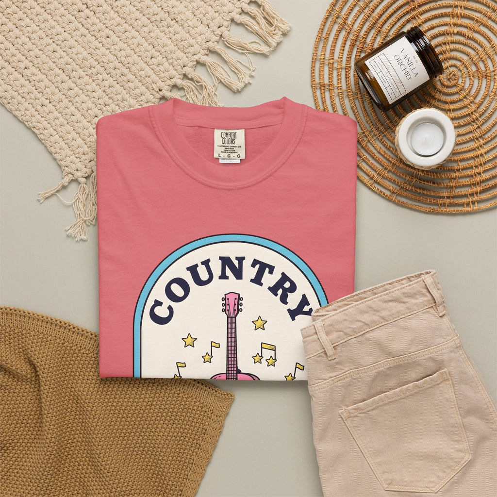 Pastel Guitar T-Shirt Cowgirl Sound Gift Women Antique T-Shirt Guitar T-Shirt Rodeo Fan Vintage T-Shirt Audio Graphic Nostalgic Twinkle T-Shirt