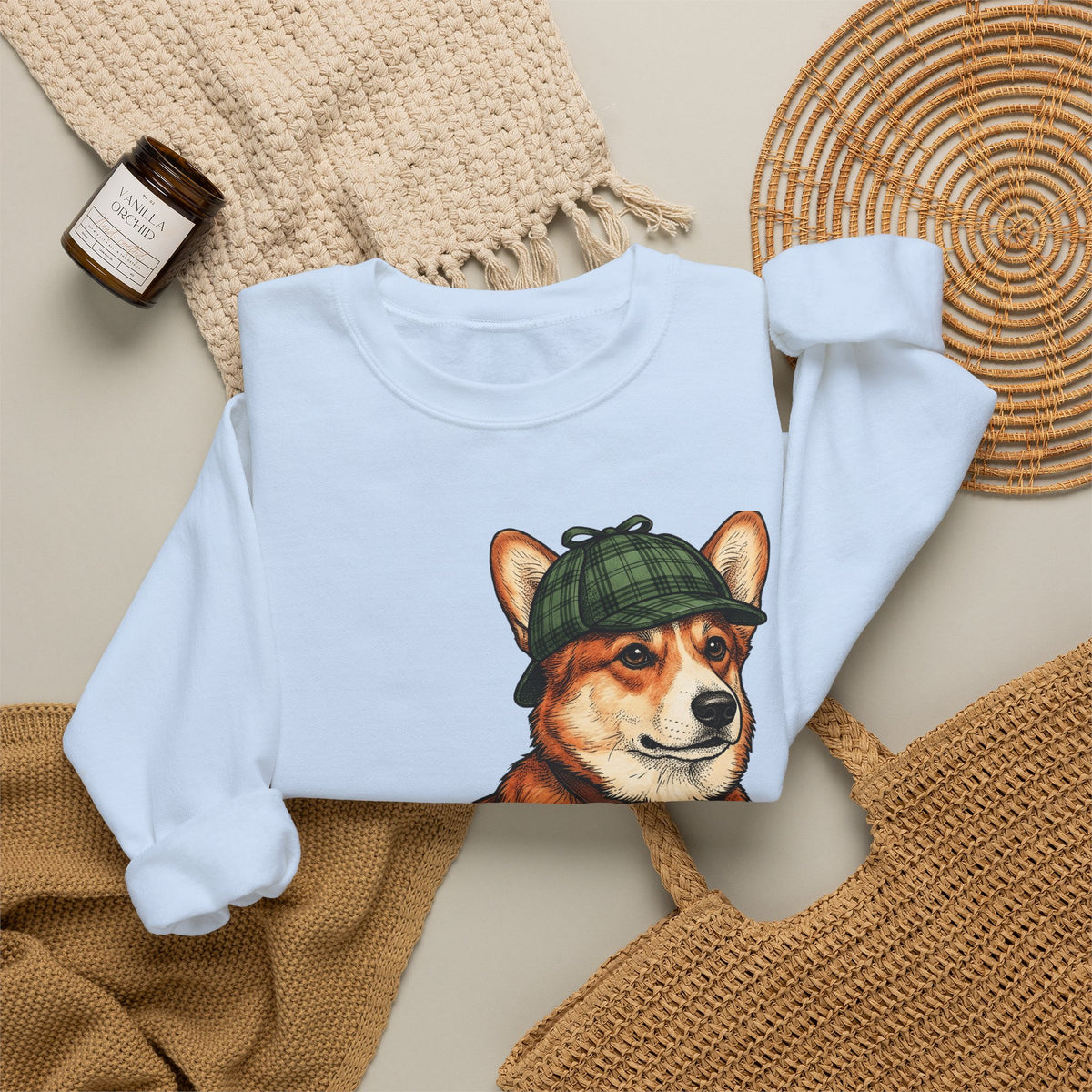 Corgi Puppy Dog Animals Gift Sketch Puppy Dog Fan Canine Doggy Retro Detective Cap Sweatshirt