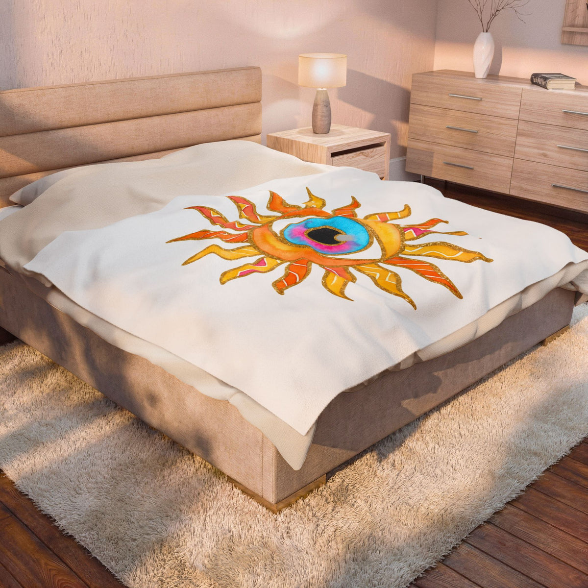 Sun Eye Blanket Boho Wellness Gift Women Minimalist Blanket Sun Blanket