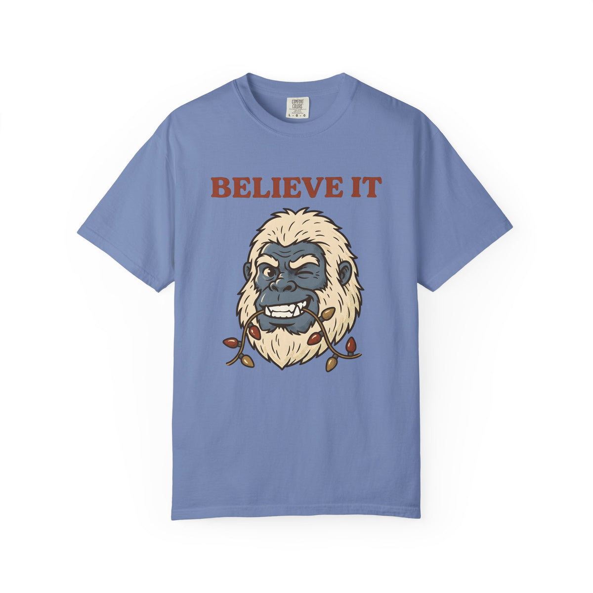 Abominable Snowman Face T-Shirt Christmas Jokes Gift Women Comic T-Shirt Yeti T-Shirt Xmas Fan Cartoon T-Shirt Pun Graphic Retro Holiday Lights