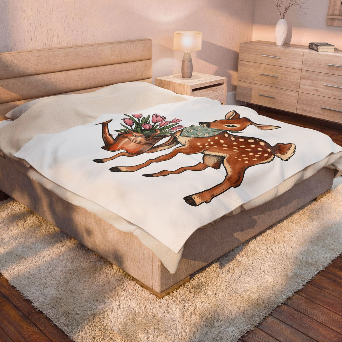 Newborn Fawn Blanket Easter Season Gift Women Playful Blanket Fawns Blanket Spring Fan Whimsical Blanket Seasonal Graphic Retro Wildflowers Blanket