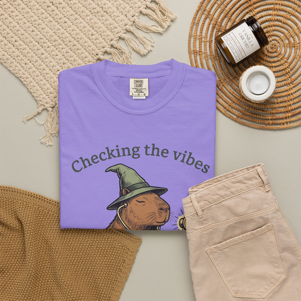 Capybara Warlock T-Shirt Nurses Critter Gift Women Illustrated T-Shirt Rodent T-Shirt Nurse Enthusiast Cartoon T-Shirt Animal Graphic Line Art