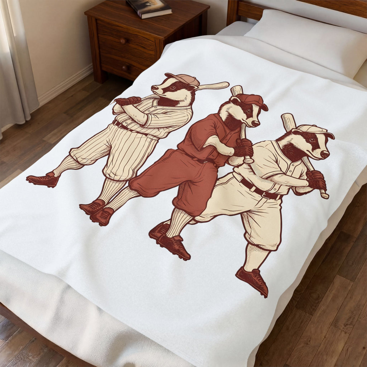 Badger Baseball Team Blanket Sports Fauna Gift Women Throwback Blanket Baseball Blanket Athlete Fan Baseball Retro Blanket Wildlife Graphic Line