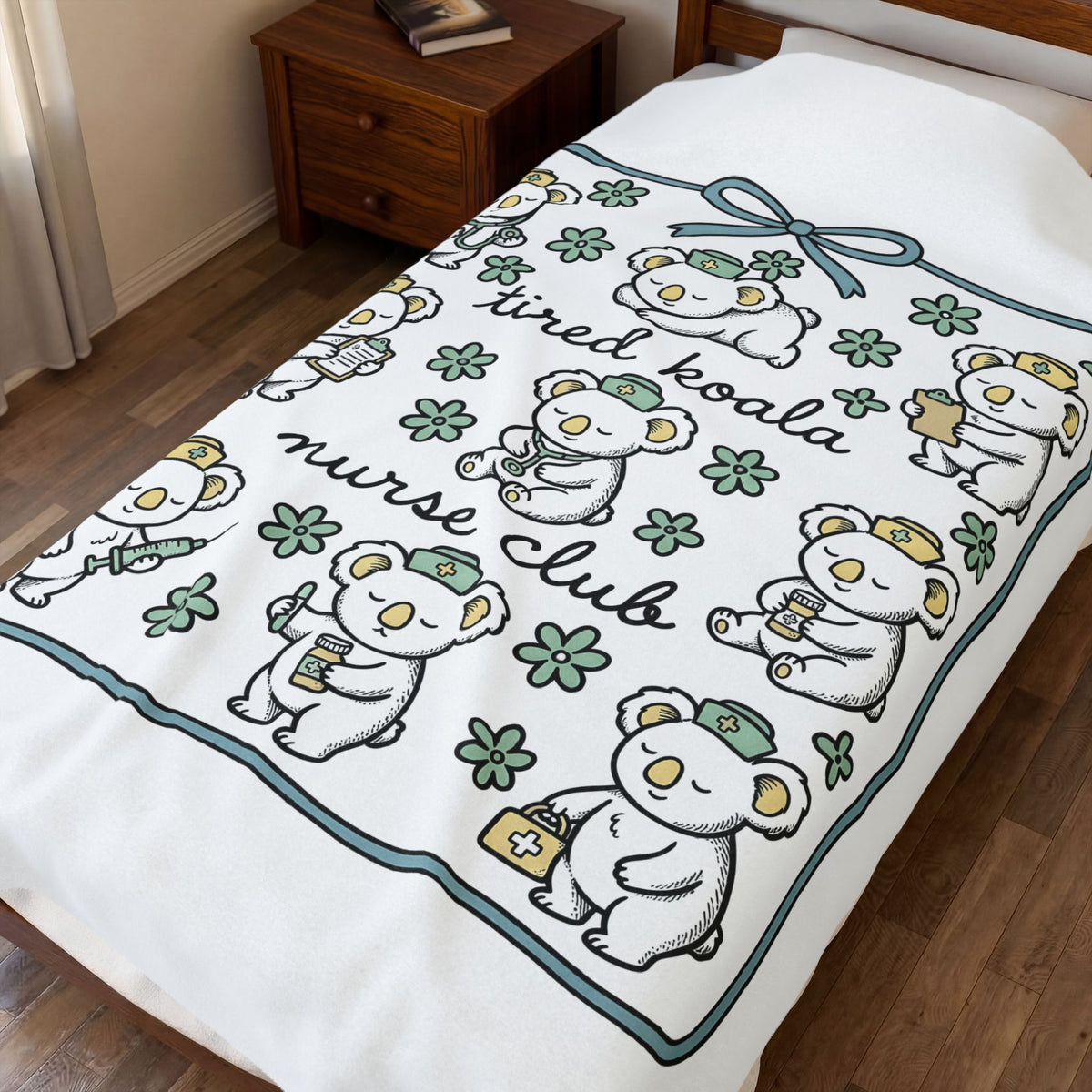 Medical Koala Blanket Nurses Fauna Gift Women Sweet Blanket Koala Blanket Nurse Enthusiast Cute Blanket Wildlife Graphic Doodle Florals Blanket