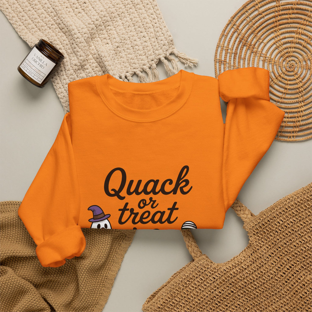 Duck Attire Sweatshirt Halloween Pets Gift Women Animated Sweatshirt Duckling Sweatshirt Spooky Fan Cartoon Sweatshirt Animal Graphic Hand Drawn Jack O Lantern