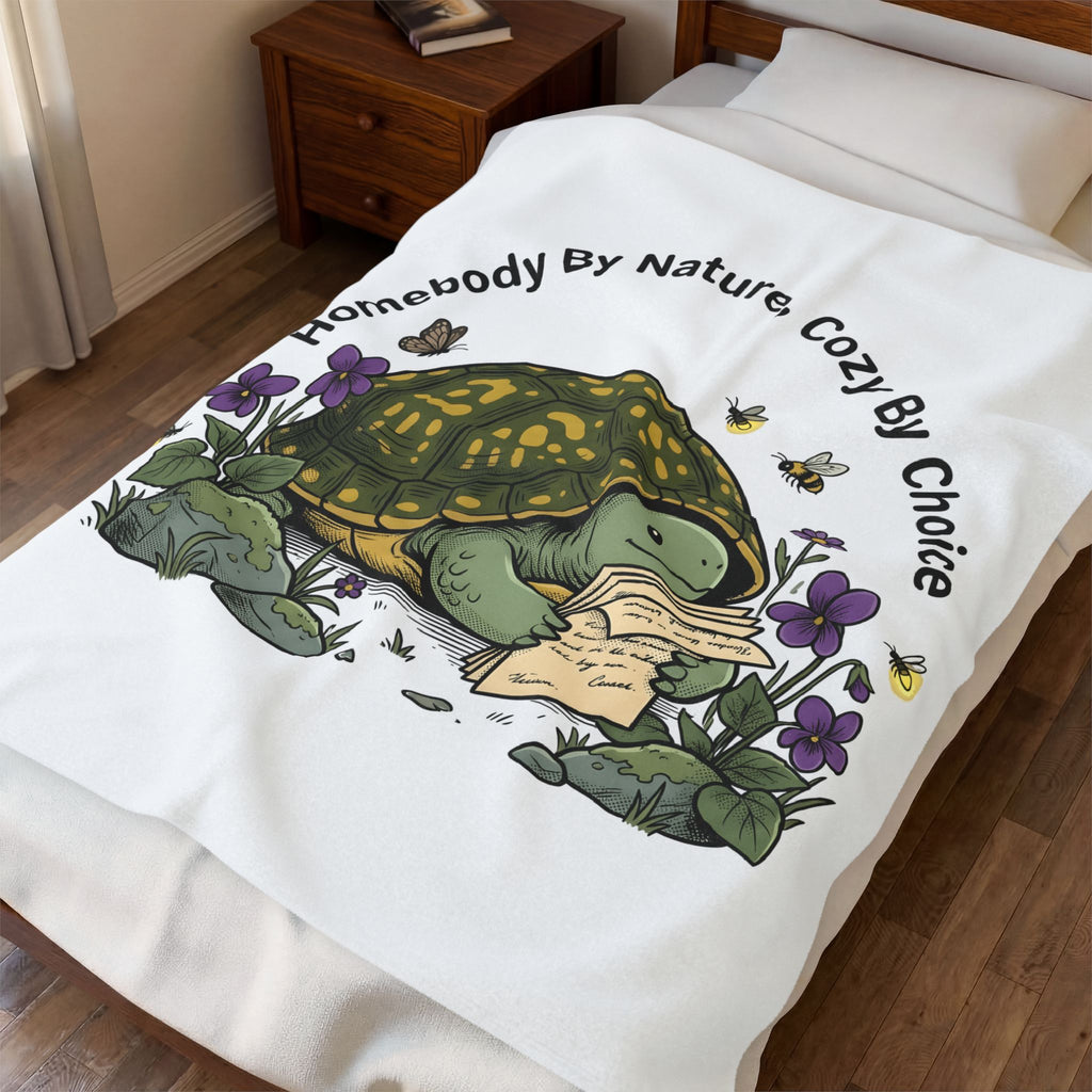 Turtle Cozy Blanket Funny Animal Gift Women Whimsical Blanket Turtle Blanket Humor Fan Cartoon Blanket Wildlife Graphic Hand Drawn Flowers Blanket