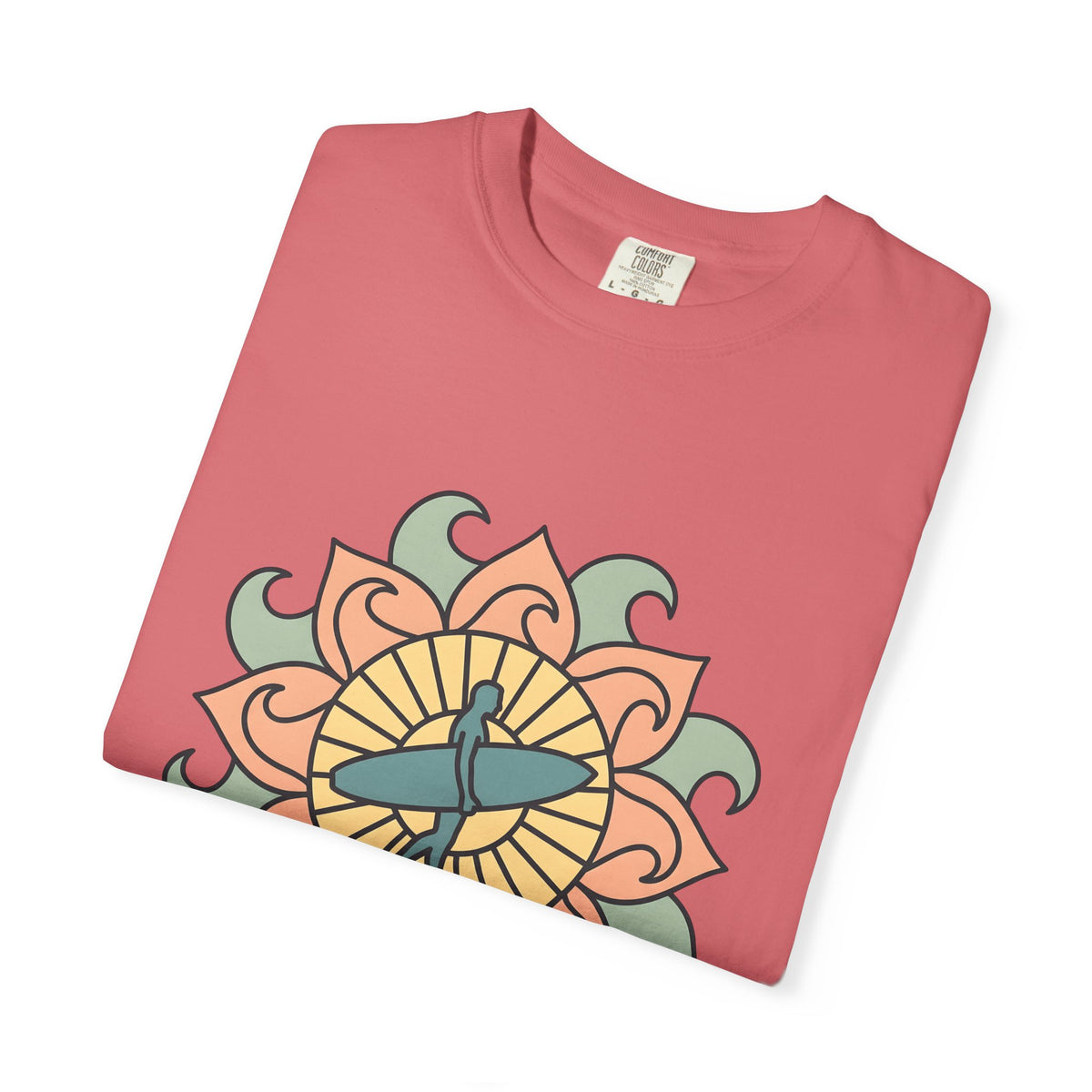 Surfer Outline T-Shirt Sports Ocean Gift Women Hippie T-Shirt Surfer T-Shirt Athlete Fan Marine Graphic T-Shirt Simple Floral Circle T-Shirt