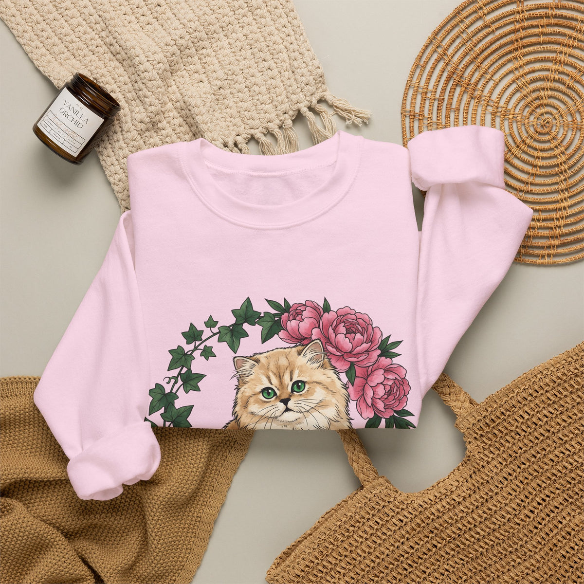 Longhair Cat Cat Blossoms Gift Acrylic Maine Coon Cat Fan Feline Floral Ink Floral Sweatshirt