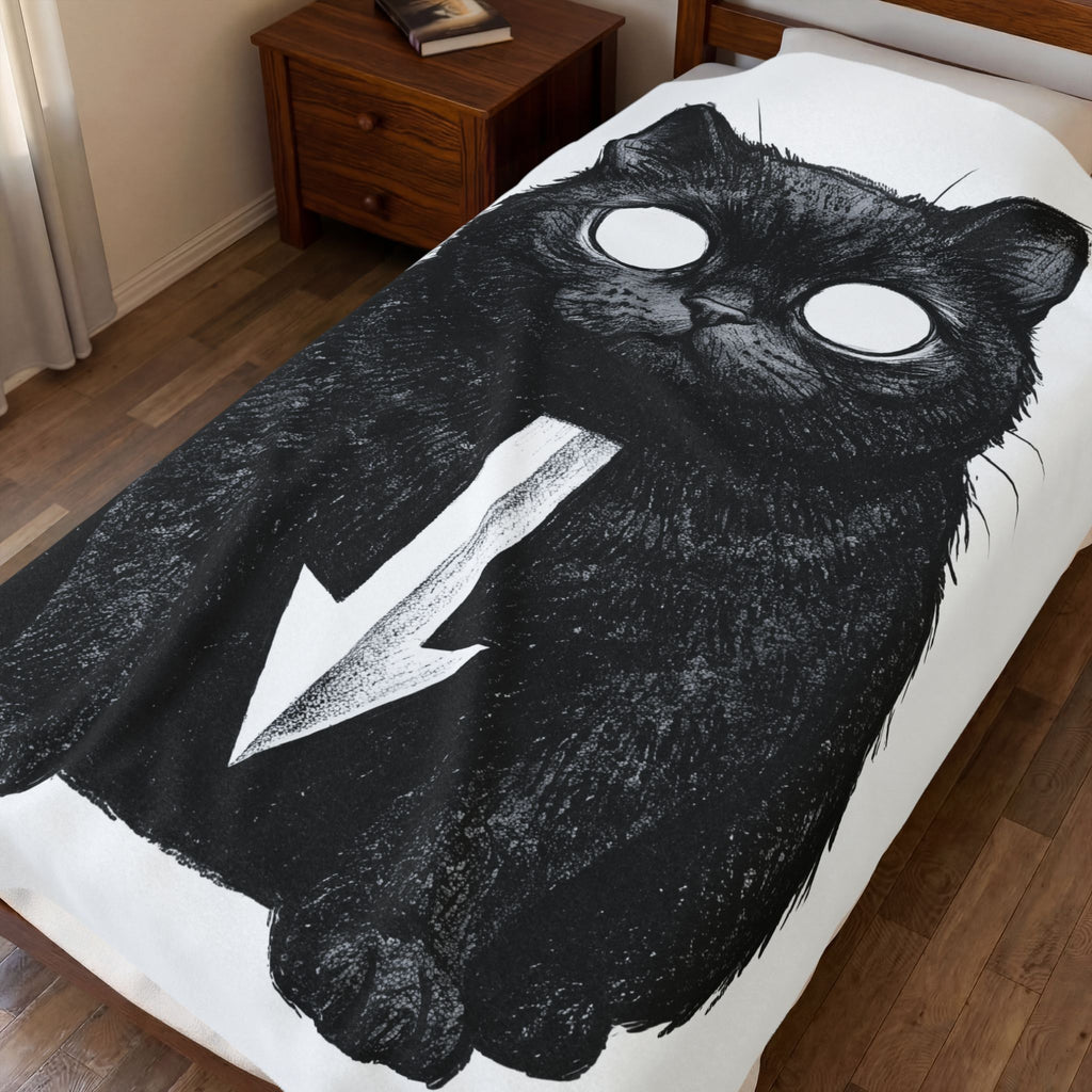 Black Cat Blanket Cat Gothic Gift Women Sketch Blanket Kitty Blanket Feline Fan Cat Illustration Graphic Minimalist Arrow Blanket