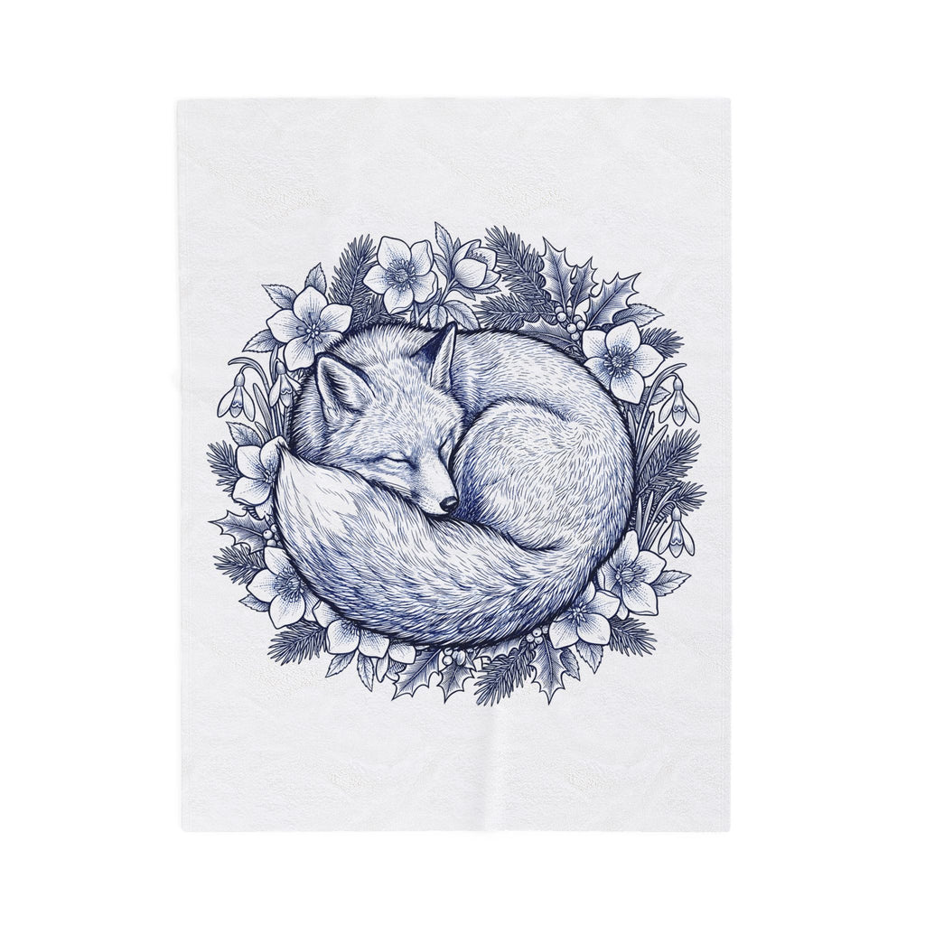 Fox Blossom Blanket Christmas Creature Gift Women Cartoon Blanket Flower Blanket Xmas Fan Comic Blanket Beast Graphic Hand Drawn Pine Branch Blanket
