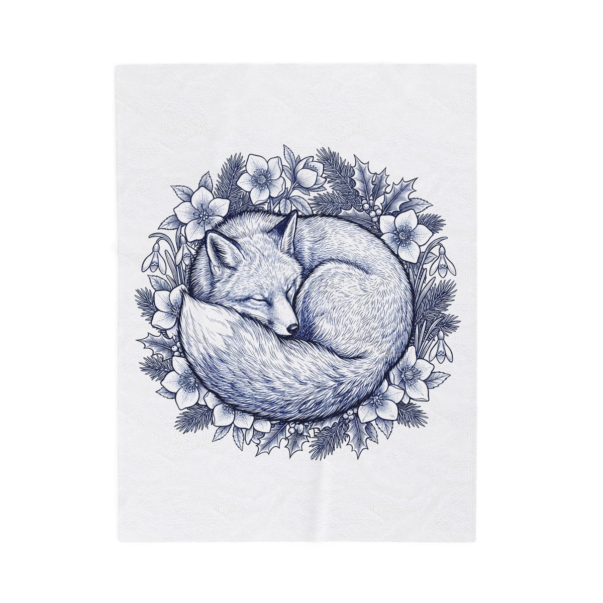 Fox Blossom Blanket Christmas Creature Gift Women Cartoon Blanket Flower Blanket Xmas Fan Comic Blanket Beast Graphic Hand Drawn Pine Branch Blanket