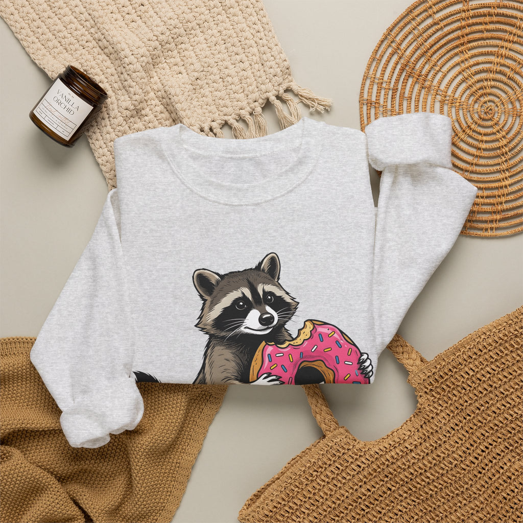 Raccoon Donut Desserts Animal Gift Cartoon Donut Pastry Fan Comic Wildlife Hand Drawn Sprinkles Sweatshirt