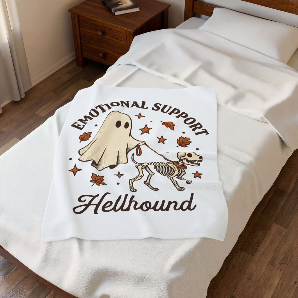 Skeleton Dog Halloween Dark Gift Retro Dog Skeleton Horror Fan Spooky Gothic Hand Drawn Blanket