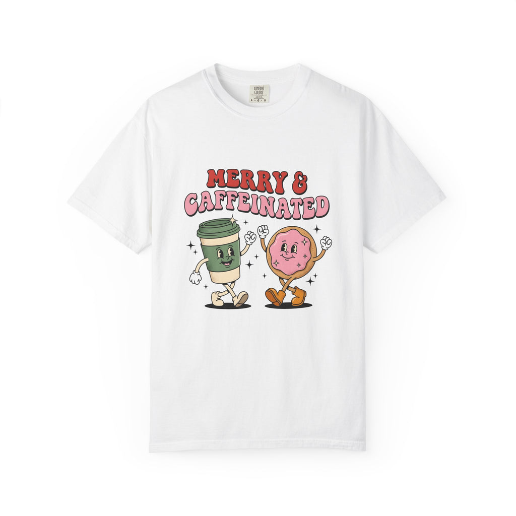 Coffee Cup Donut T-Shirt Christmas Coffee Gift Women Cartoon T-Shirt Donut T-Shirt Xmas Fan Cartoony T-Shirt Coffee Design Retro Stars T-Shirt