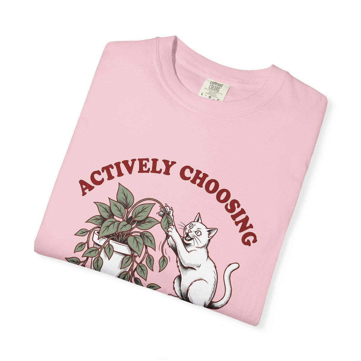 Feline Foliage T-Shirt Cat Comedy Gift Women Classic T-Shirt Cat Foliage T-Shirt Cat Fan Vintage T-Shirt Humor Graphic Ink Drawing Potted Plant