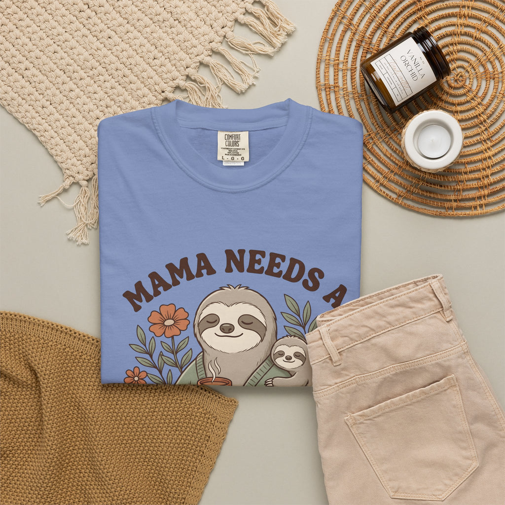 Sloth Mother Moms Espresso Gift Kawaii Sloth Mom Enthusiast Cute Coffee Sketch Blossoms T-Shirt