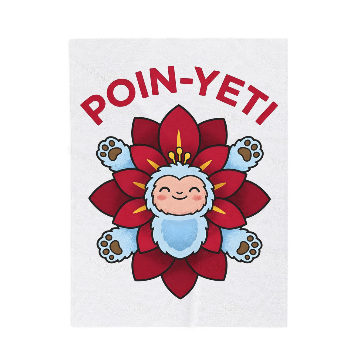 Yeti Flower Holiday Christmas Gift Kawaii Sasquatch Winter Fan Xmas Cartoon Poinsettia Blanket
