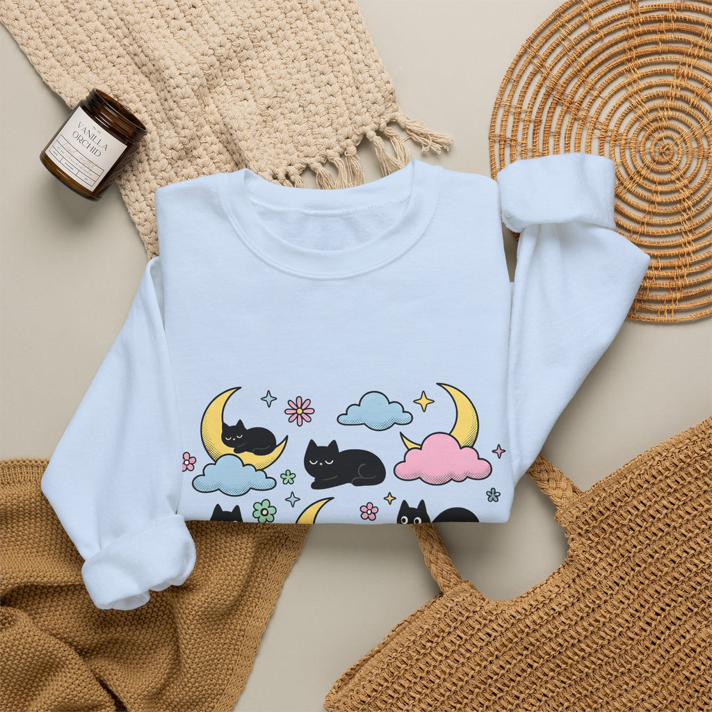 Black Cats Sweatshirt Cat Celestial Gift Women Kawaii Sweatshirt Kitties Sweatshirt Cat Fan Astrology Graphic Sweatshirt Pastel Crescent Moon Sweatshirt
