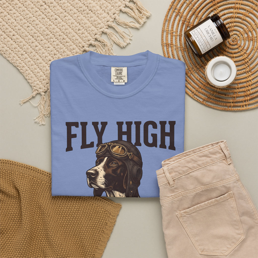 Flying Dog T-Shirt Dog Travel Gift Women Retro T-Shirt Canine T-Shirt Dog Fan Vintage T-Shirt Adventure Graphic Heritage Navigation T-Shirt