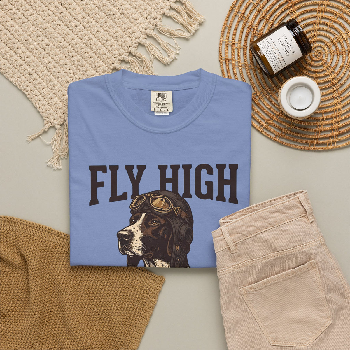 Flying Dog T-Shirt Dog Travel Gift Women Retro T-Shirt Canine T-Shirt Dog Fan Vintage T-Shirt Adventure Graphic Heritage Navigation T-Shirt