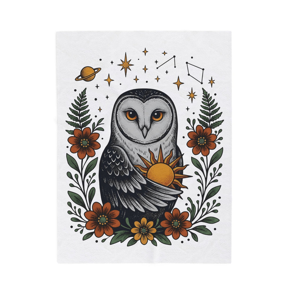 Owl Sun Boho Chic Nature Gift Boho Hoot Bohemian Fan Hippie Environmental Vintage Floral Blanket