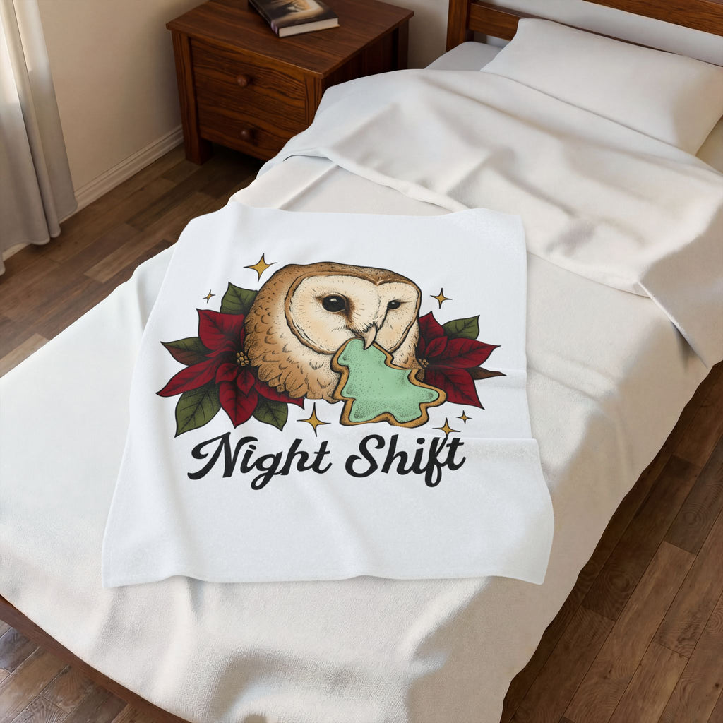 Owl Cookie Blanket Christmas Animal Gift Women Tattoo Blanket Owl Treat Blanket Xmas Fan Tattooed Blanket Wildlife Graphic Vintage Poinsettia