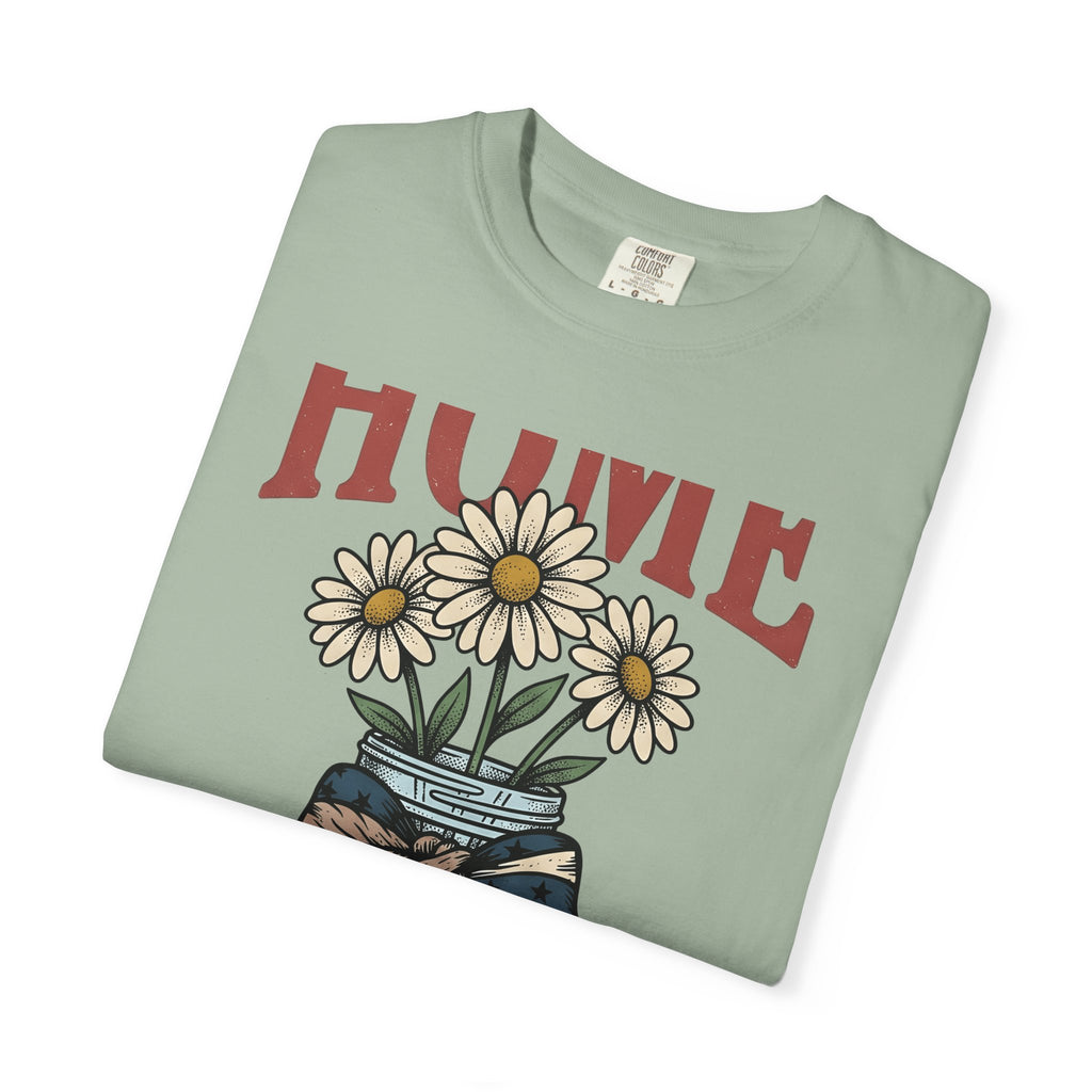Daisy Glass Jar T-Shirt America Country Gift Women Retro T-Shirt Mason Jar T-Shirt Patriot Fan Vintage T-Shirt Rural Graphic Sketch Flag Ribbon
