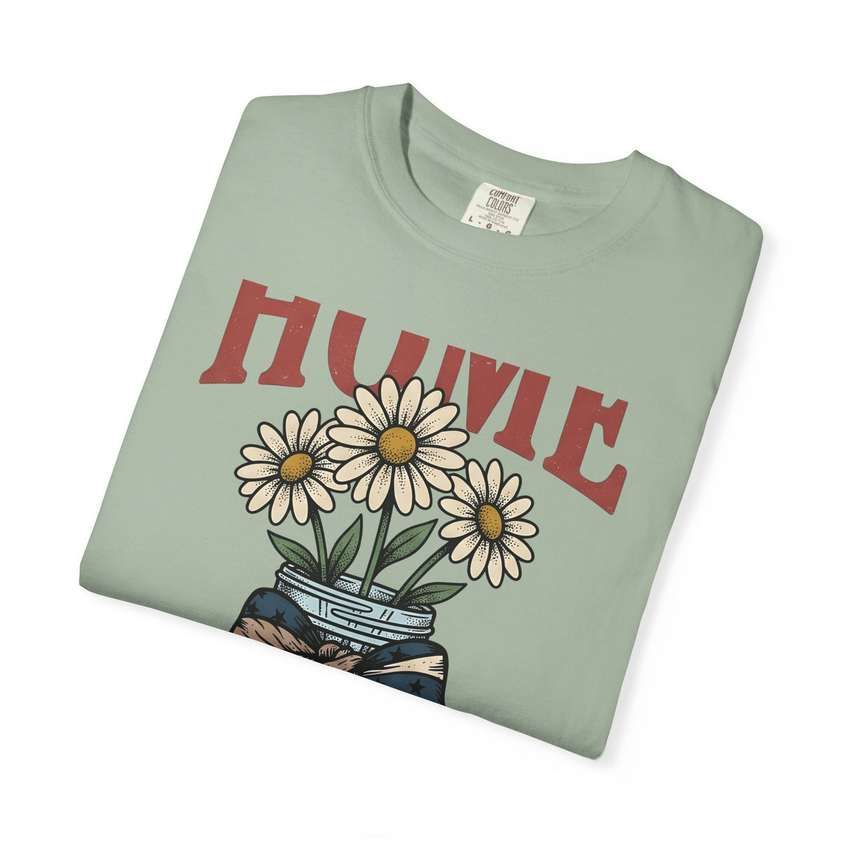 Daisy Glass Jar T-Shirt America Country Gift Women Retro T-Shirt Mason Jar T-Shirt Patriot Fan Vintage T-Shirt Rural Graphic Sketch Flag Ribbon