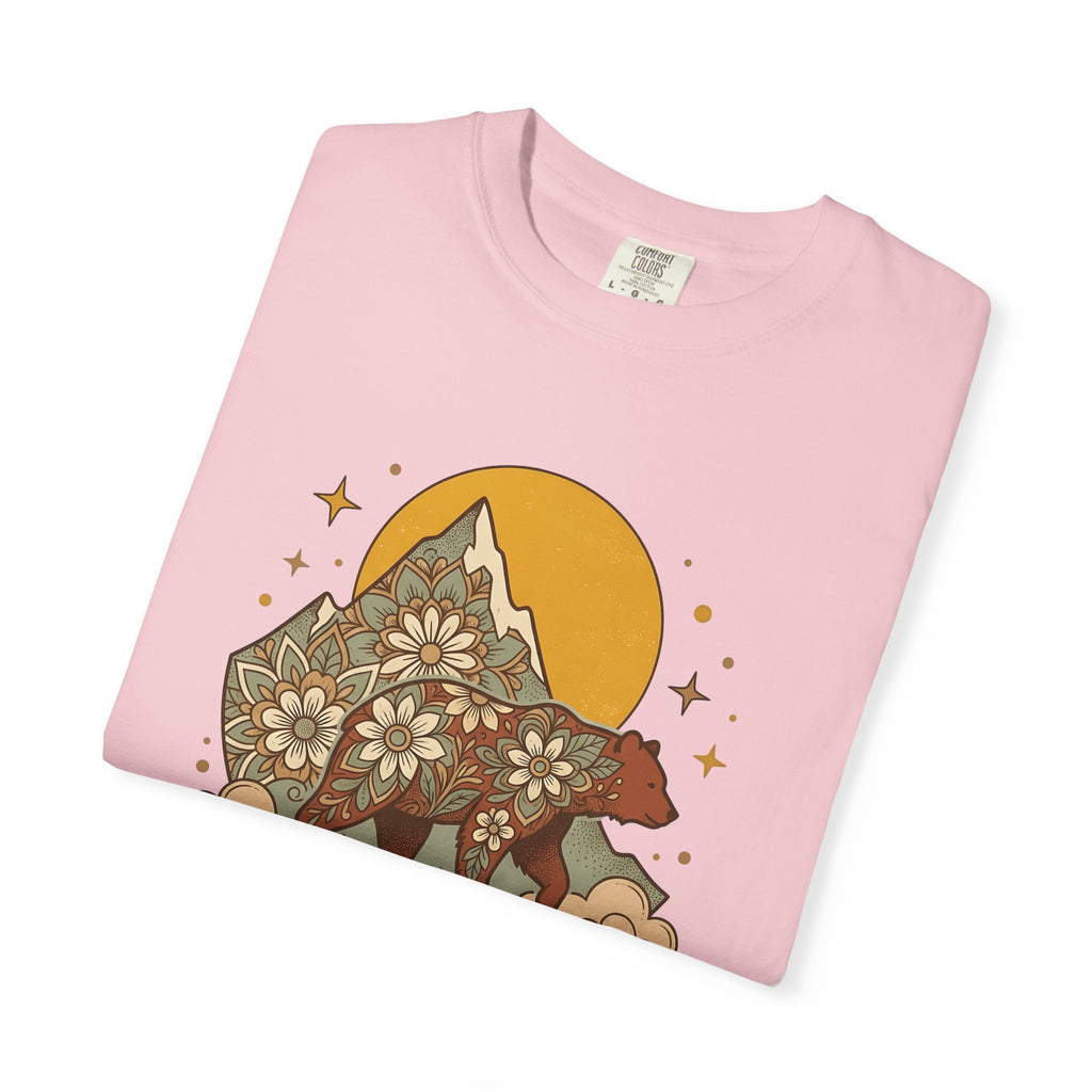 Flower Bear T-Shirt Boho Chic Outdoors Gift Women Hippie T-Shirt Teddy Bear T-Shirt Bohemian Fan Psychedelic T-Shirt Nature Graphic Retro Hill